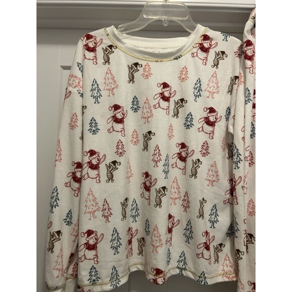 Disney Winnie The Pooh Holiday Christmas Pajama Set Top & Pants Medium Knit Cozy - Picture 3 of 8
